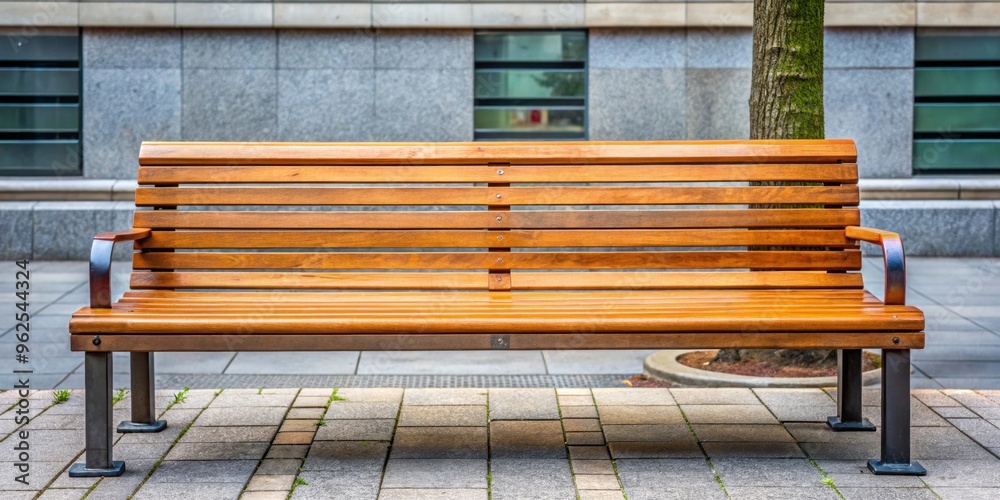 Wooden bench on sidewalk , park, urban, outdoor, street, seating, relaxation, city, wooden, pavement, public, solitude Wooden bench on sidewalk , park, urban, outdoor, street, seating, relaxation, city, wooden, pavement, public, solitude