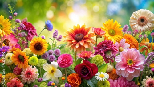 Beautiful background of various types of flowers, floral, bouquet, garden, nature, colorful, vibrant, blooming, petal