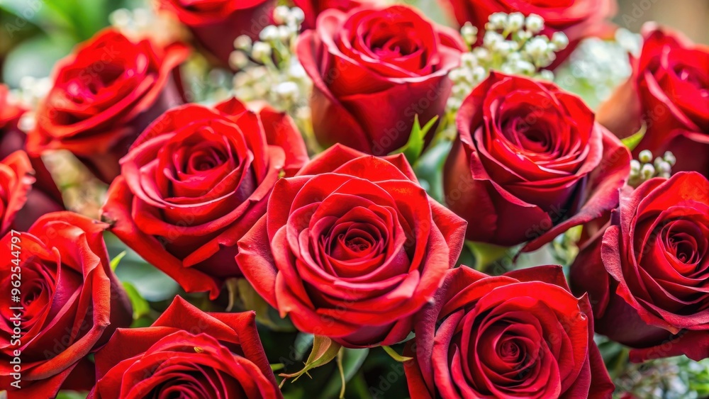 Close-up of red roses in a festive bouquet , Red, roses, bouquet, flowers, romantic, love, Valentine's Day, celebration Close-up of red roses in a festive bouquet , Red, roses, bouquet, flowers, romantic, love, Valentine's Day, celebration
