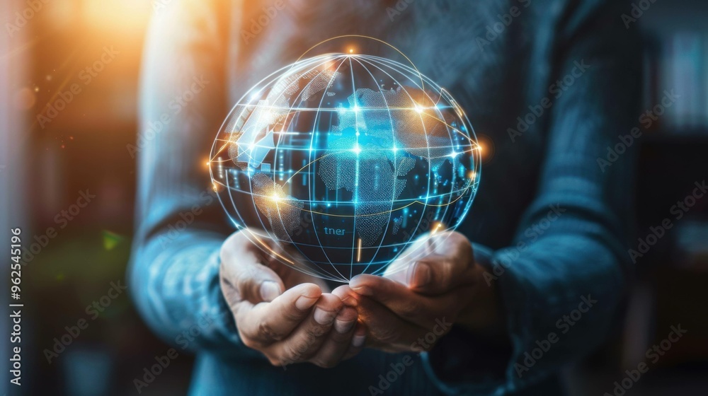Businessman holding a globe with network connections to smart home appliances, automation systems, and IoT devices, symbolizing smart home technology.
Businessman holding a globe with network connections to smart home appliances, automation systems, and IoT devices, symbolizing smart home technology.