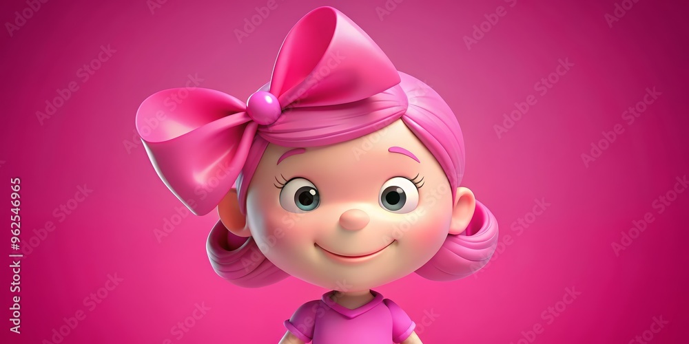 A cheerful animated character with pink hair and a big bow, perfect for children's designs and playful themes. A cheerful animated character with pink hair and a big bow, perfect for children's designs and playful themes.