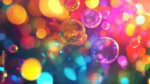 Colorful Bubbles and Bokeh Lights Abstract Background