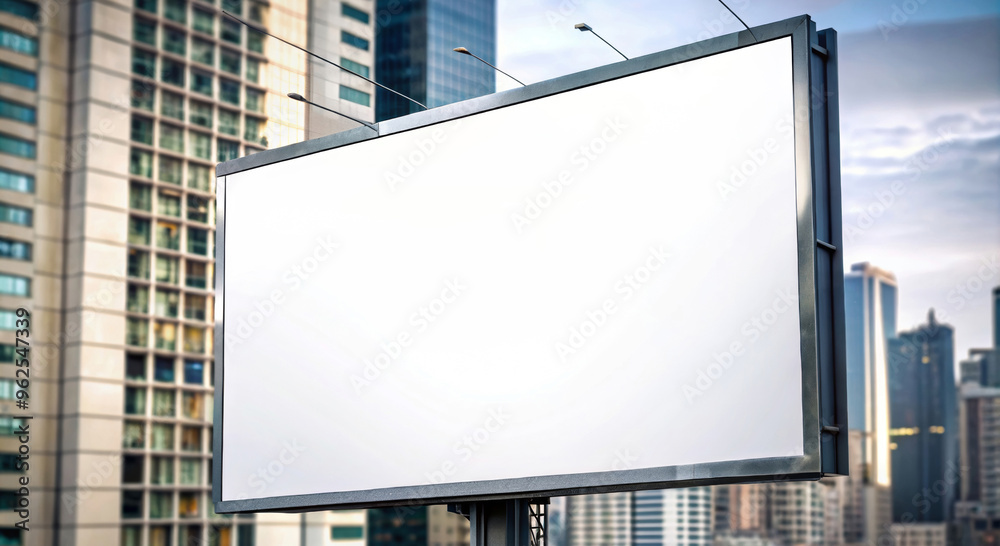 Large horizontal city billboard on the background of a skyscraper Large horizontal city billboard on the background of a skyscraper