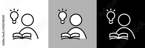 シンプルな線画の勉強中ひらめく人のベクターアイコン