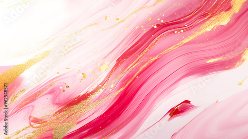 Abstract pink and gold brushstroke design with flowing, uneven edges, creating a dynamic background photo