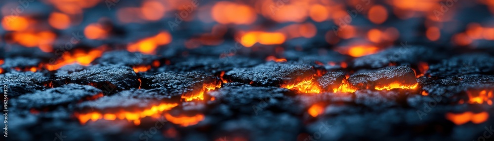 Close-up view of glowing lava texture, showcasing vibrant orange and black elements, illustrating the beauty of volcanic activity. Close-up view of glowing lava texture, showcasing vibrant orange and black elements, illustrating the beauty of volcanic activity.