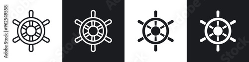 Ship wheel line icon vector illustration set.