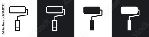 Paint roller line icon vector illustration set.