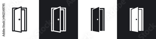 Open door line icon vector illustration set.