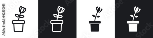 Plant pot line icon vector illustration set.