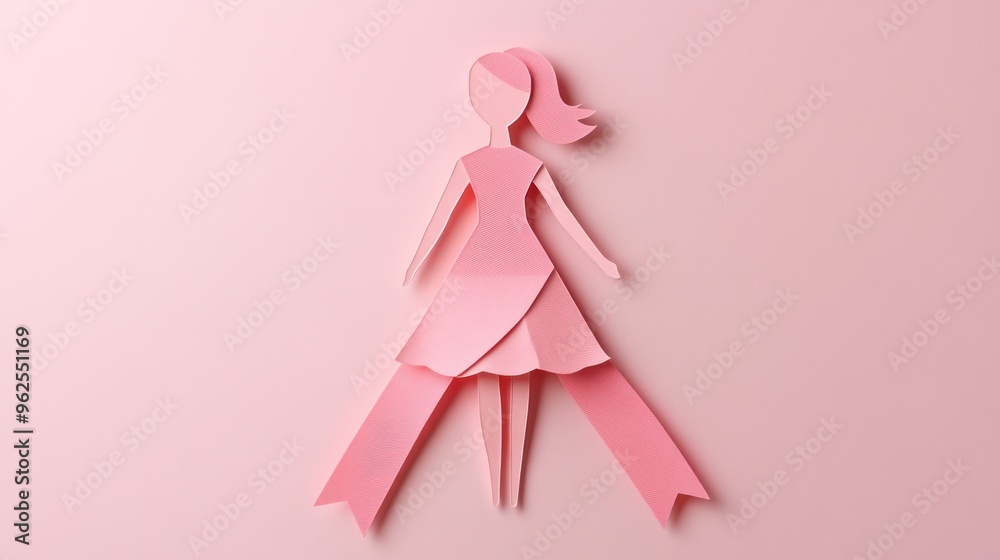 Pink Paper Cutout of a Woman with Ribbon Pink Paper Cutout of a Woman with Ribbon