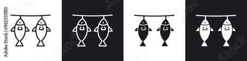 Dried fish line icon vector illustration set.