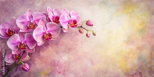 Watercolor painting of pink orchids on textured background, watercolor, painting, pink, orchids