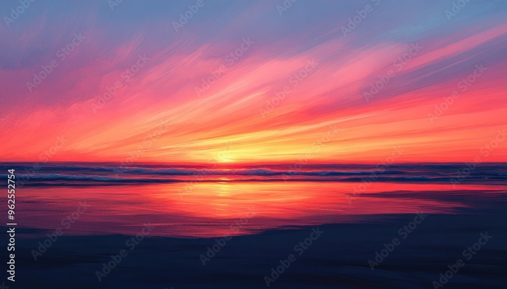 Fototapeta premium Vibrant Sunset Over a Calm Sea with Reflected Light