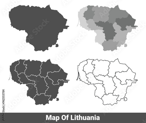 Collection of Lithuania country grey political maps set with border outline vector illustration