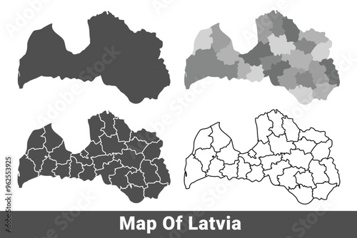 Collection of Latvia country grey political maps set with border outline vector illustration