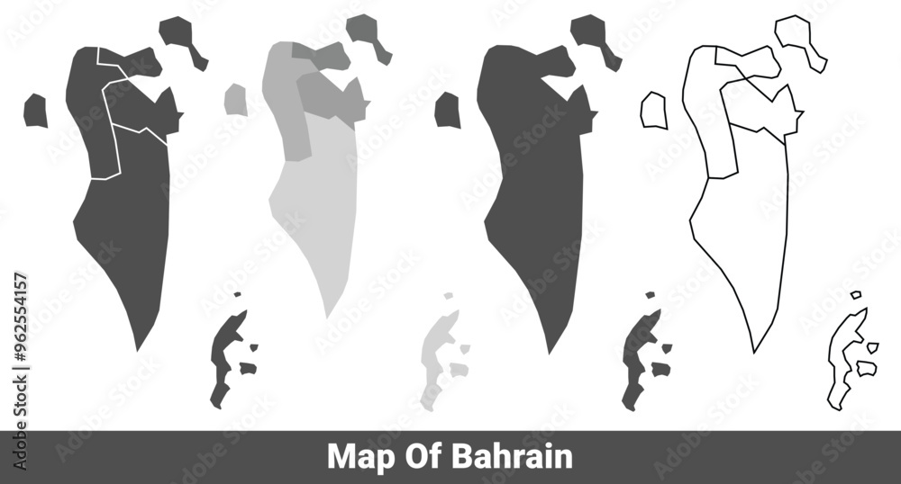 Collection of Bahrain country grey political maps set with border outline vector illustration Collection of Bahrain country grey political maps set with border outline vector illustration