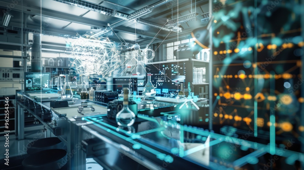 Futuristic Laboratory with Holographic Interface Futuristic Laboratory with Holographic Interface