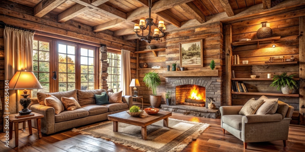 Cozy wooden living room with rustic decor and fireplace, wood, room, wooden, cozy, living, rustic, decor, fireplace Cozy wooden living room with rustic decor and fireplace, wood, room, wooden, cozy, living, rustic, decor, fireplace