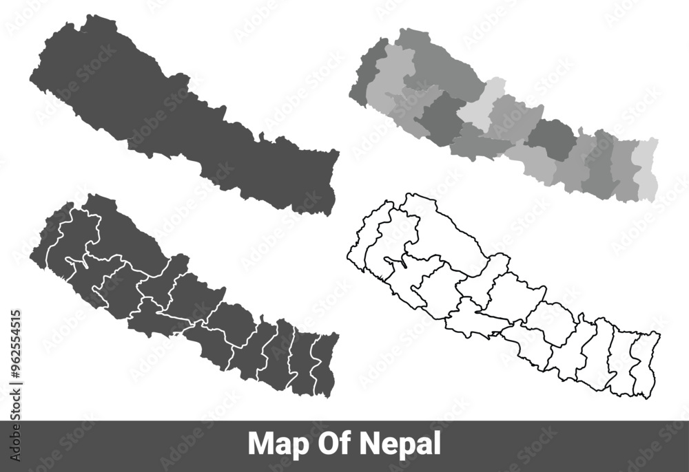 Fototapeta premium Collection of Nepal country grey political maps set with border outline vector illustration