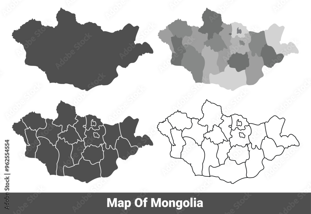 Obraz premium Collection of Mongolia country grey political maps set with border outline vector illustration