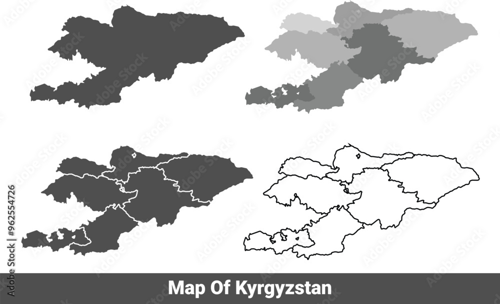 Naklejka premium Collection of Kyrgyzstan country grey political maps set with border outline vector illustration