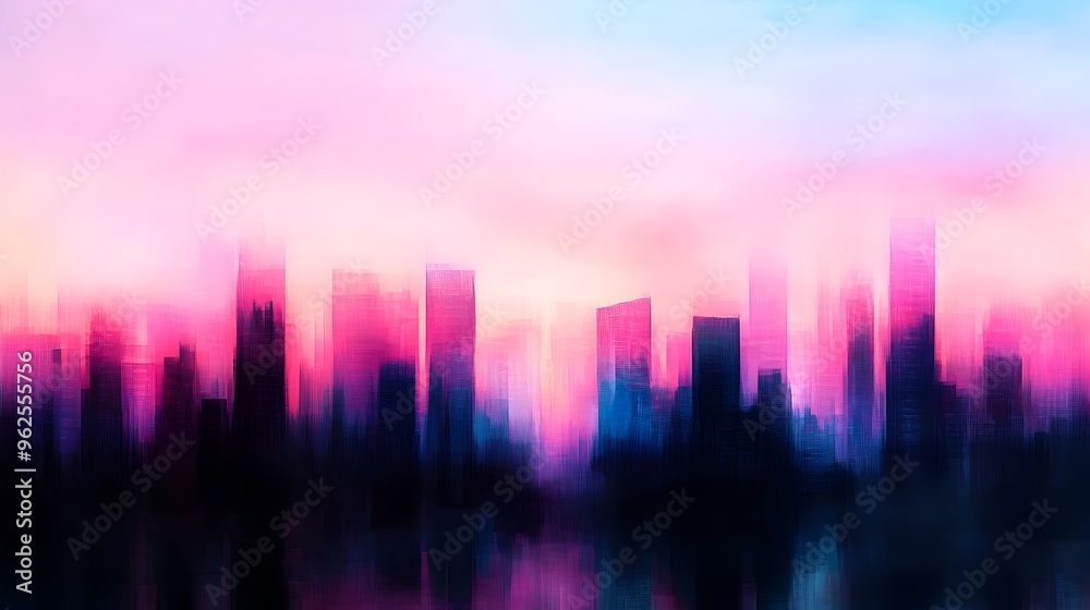 Fototapeta premium Ethereal Cityscape Enveloped in Dreamlike Luminous Haze at Twilight