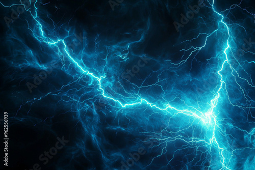 A vibrant display of electric blue lightning bolts illuminating a dark background, suggesting energy and power.