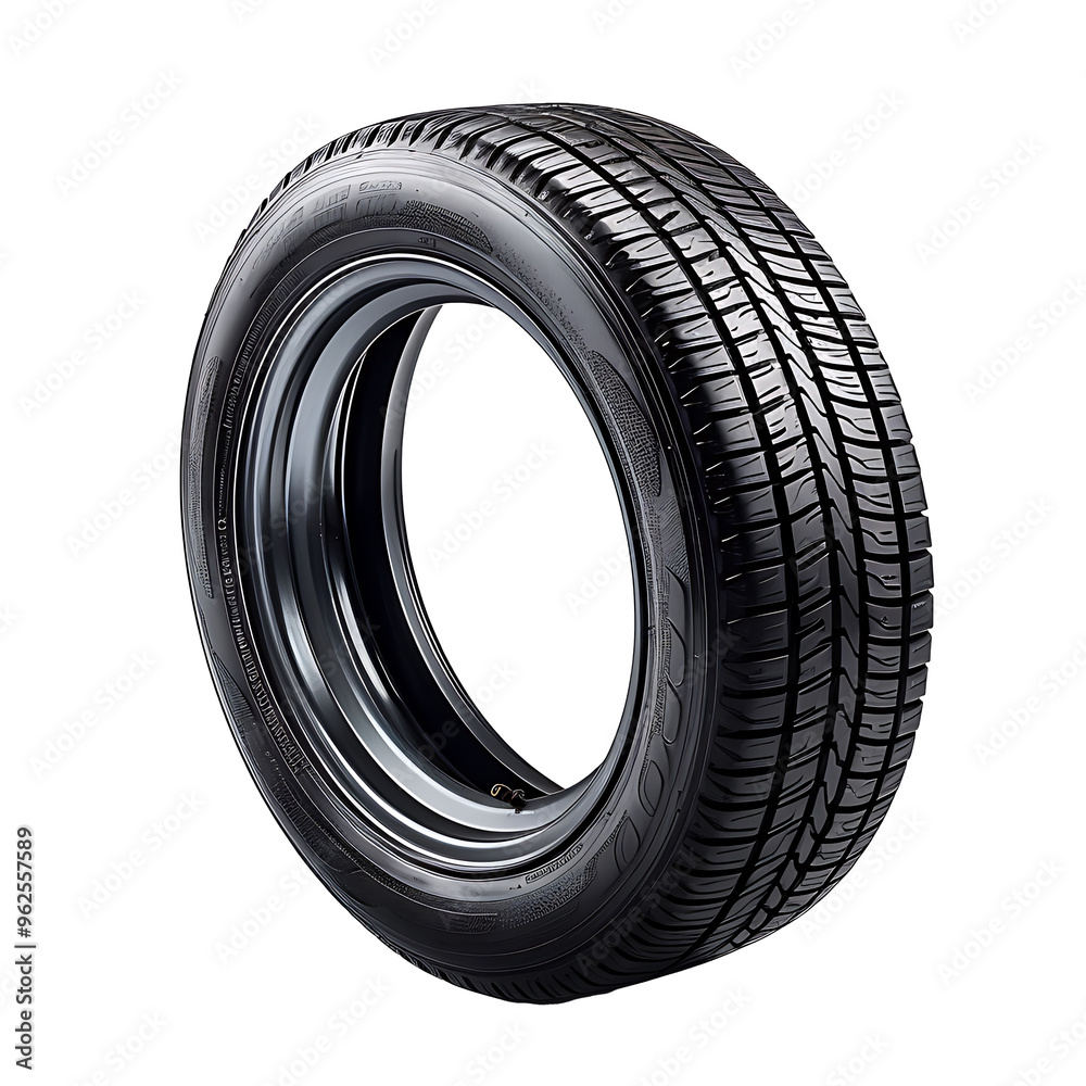 A Single Black Car Tire with a Tread Pattern