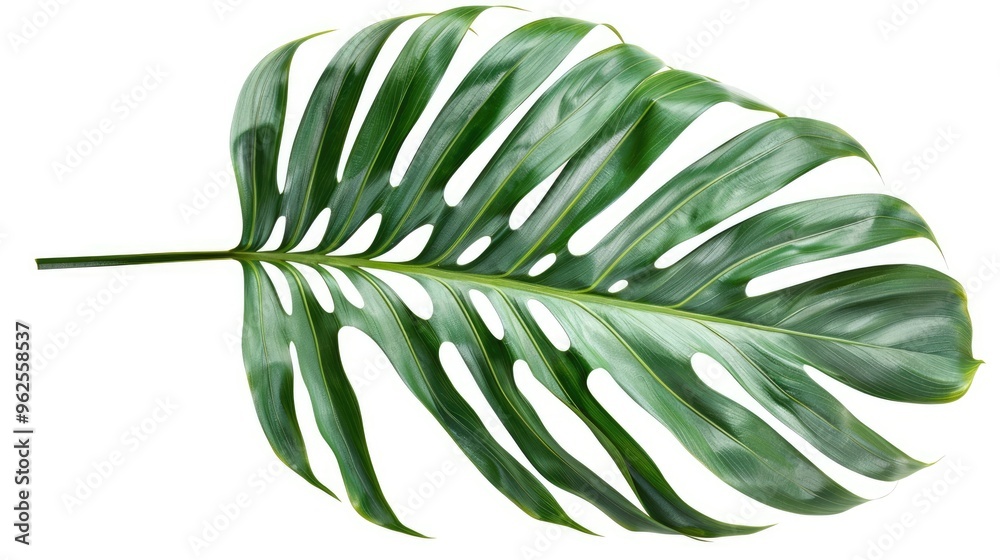 Obraz premium Isolated tropical palm leaf with clipping path on white backdrop