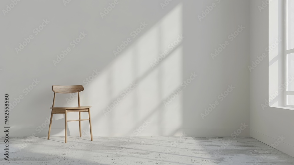 Minimalist Room Interior Design with Wooden Chair and Window Light Minimalist Room Interior Design with Wooden Chair and Window Light