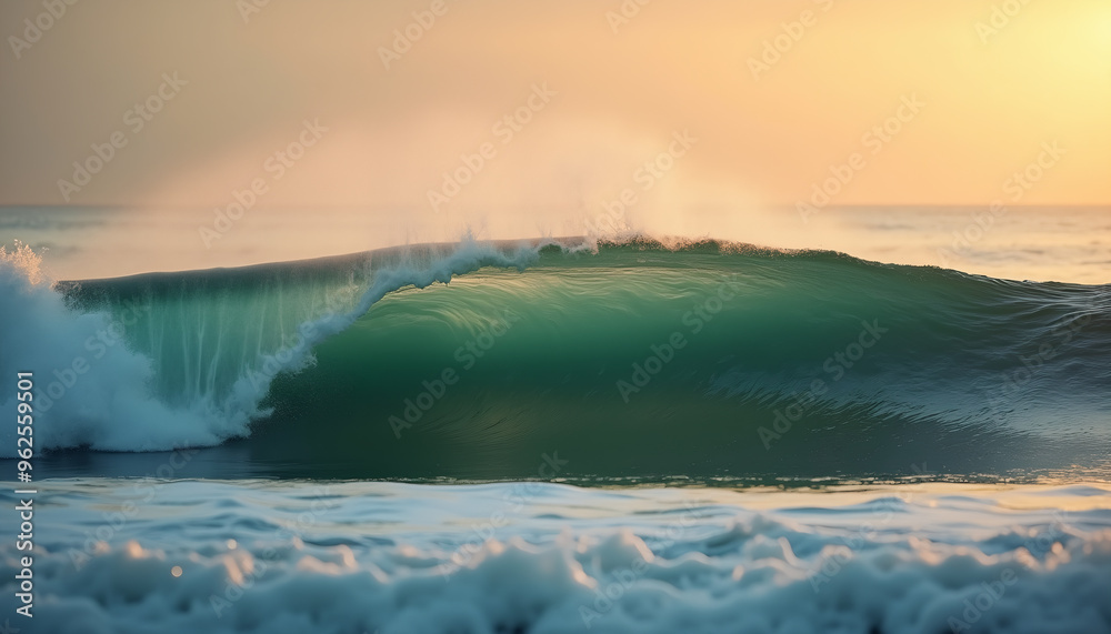 Fototapeta premium Rolling Ocean Wave at Sunset with Soft Pastel Light