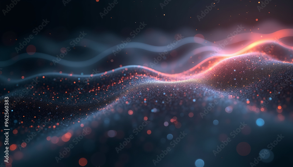 Glowing Red and Blue Particle Wave on a Dark Background Glowing Red and Blue Particle Wave on a Dark Background