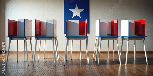 Texas primary election with voting booths and ballot boxes, Texas, primary election, USA, voting