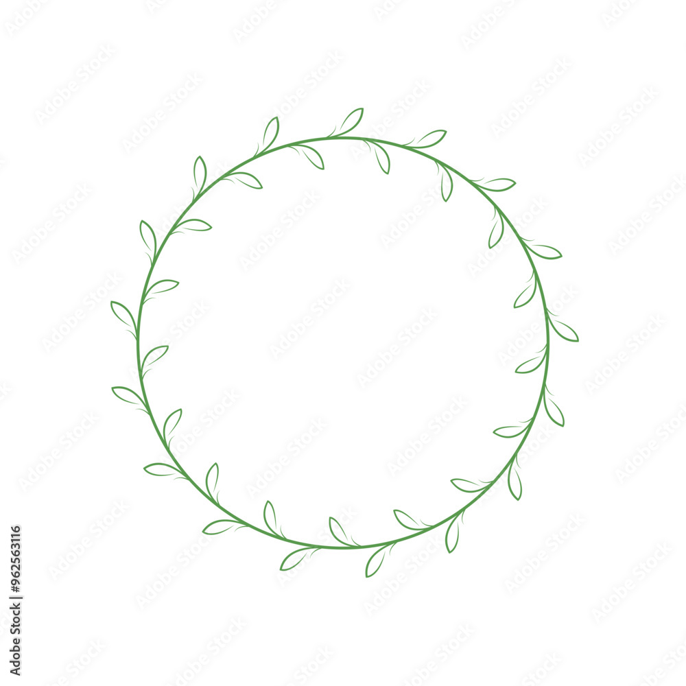 Round frame with green leaves. Hand drawn floral wreath. Vector illustration. Round frame with green leaves. Hand drawn floral wreath. Vector illustration.
