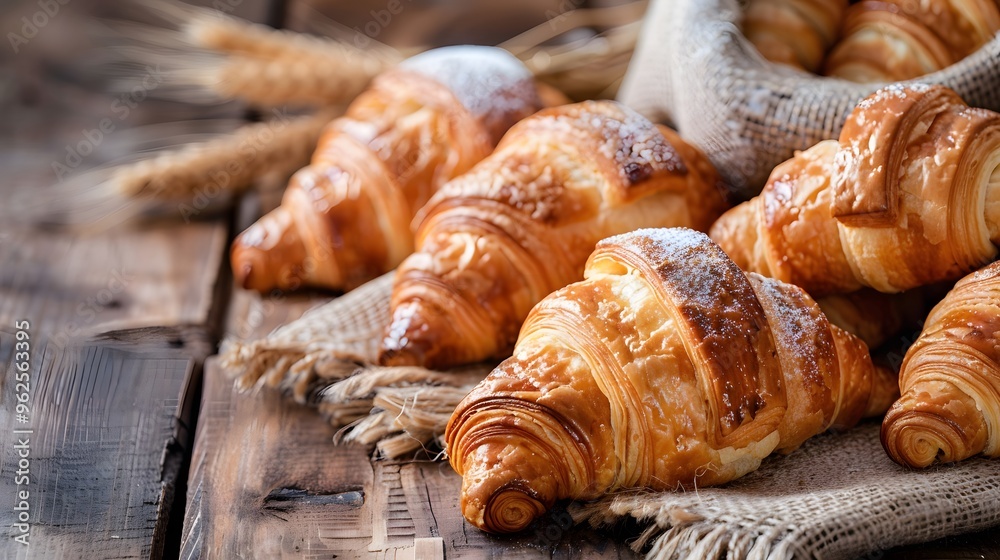 Freshly Baked Croissants on Rustic Wooden Table Freshly Baked Croissants on Rustic Wooden Table