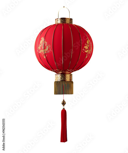 A Traditional Red Chinese Lantern with Gold Accents and a Tassel