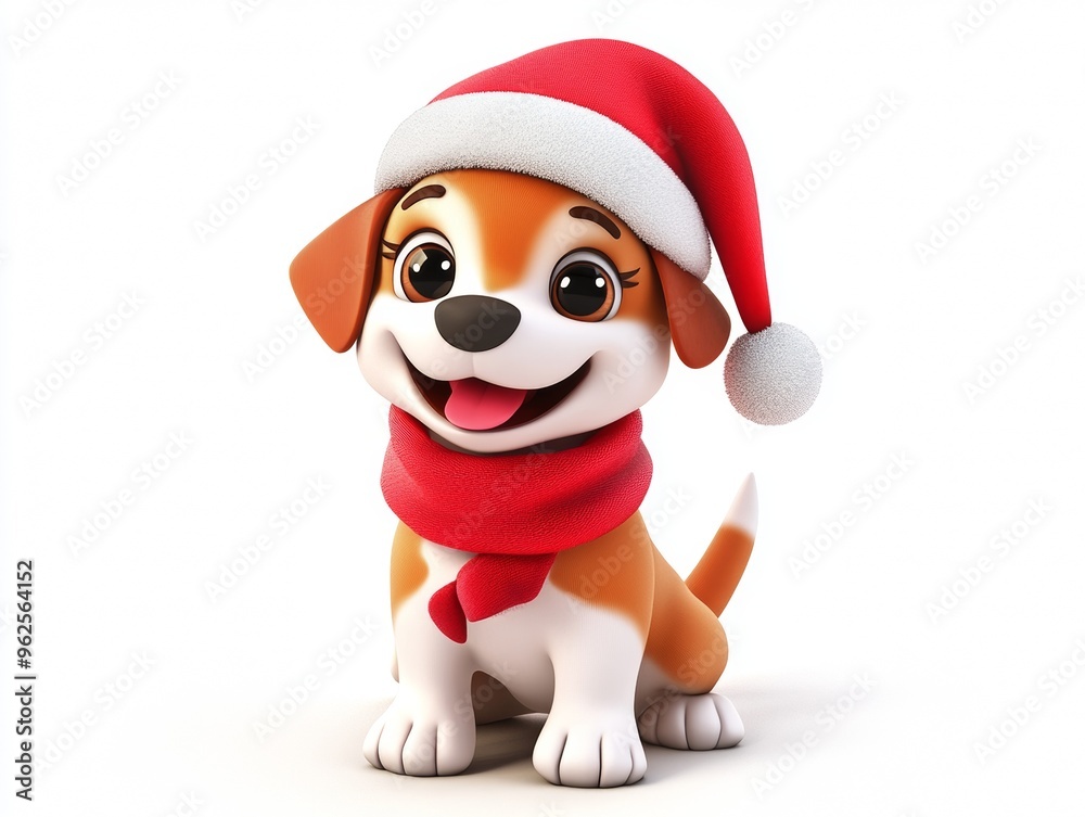 3D Christmas Dog. Cute Cartoon Puppy 3D Christmas Dog. Cute Cartoon Puppy