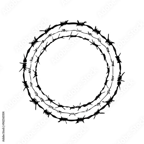 Circle with barbed wire on white background. Vector illustration.