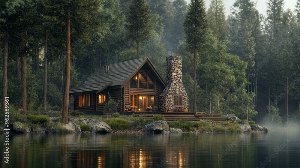 Fototapeta premium Secluded Cabin by the Lake