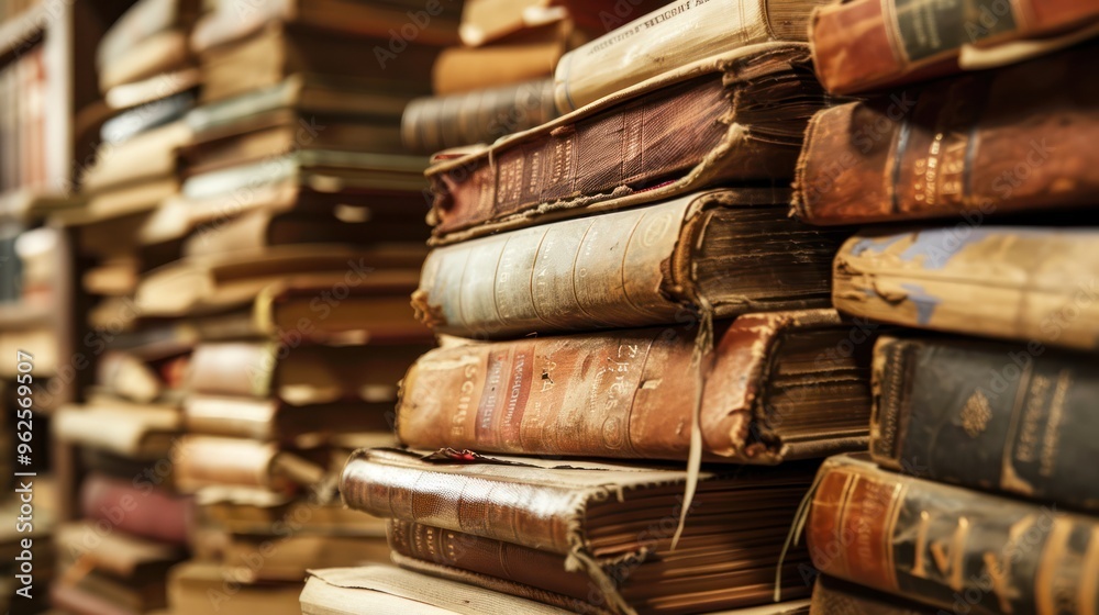 Stack of Old Books in a Library Stack of Old Books in a Library