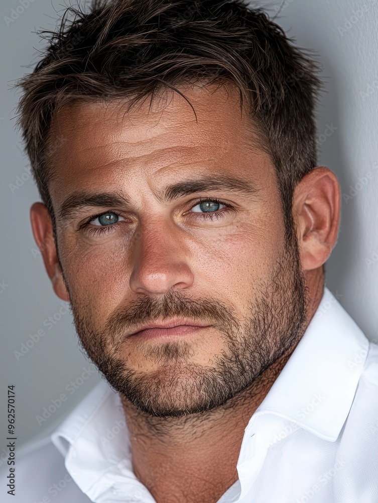 Fototapeta premium Handsome man with beard and piercing blue eyes