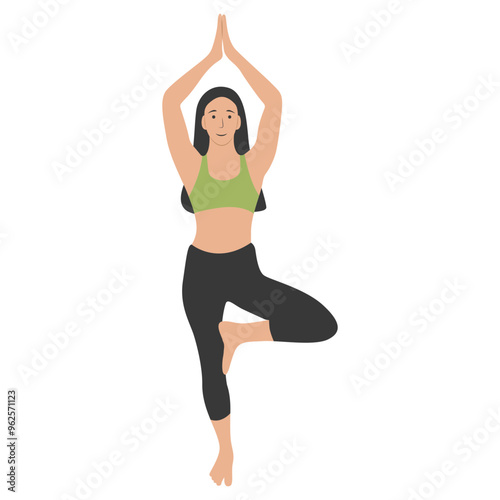 Yoga Pose Girl Cartoon Illustration. Flat Vector Character Design