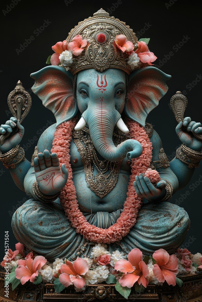 Ganesha Statue with Flowers and Ornaments Ganesha Statue with Flowers and Ornaments