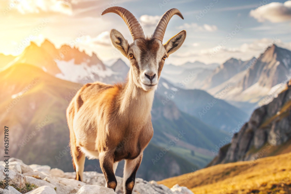 A Mountain Goat Stands on a Rocky Ridge A Mountain Goat Stands on a Rocky Ridge