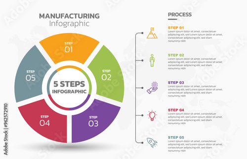 Visual data presentation. Cycle diagram with 5 options. Pie Chart Circle infographic template with 5 steps, options, parts, segments. Business concept. Editable pie chart with sectors. Single layer.