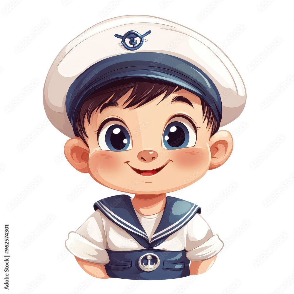 Cheerful boy in a sailor outfit, smiling brightly with a playful expression, perfect for children's art and nautical themes. Cheerful boy in a sailor outfit, smiling brightly with a playful expression, perfect for children's art and nautical themes.