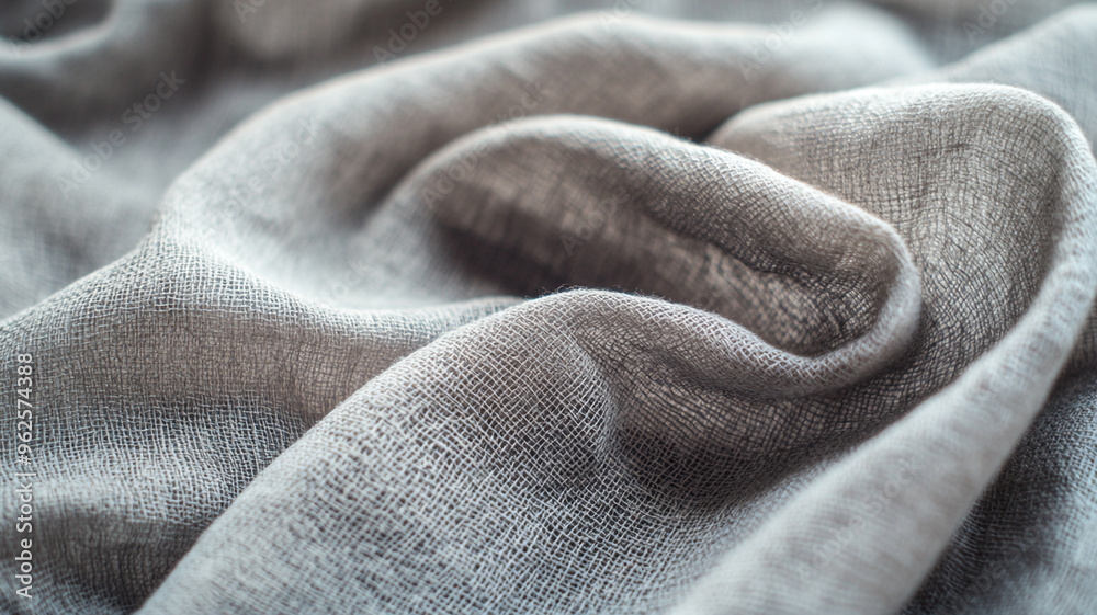 Fototapeta premium Soft gray fabric draped elegantly on a surface highlighting its texture and natural folds