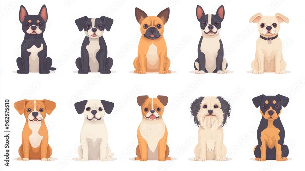Set of Dogs in Different Breeds Showing Front and Back Views, Featuring ...