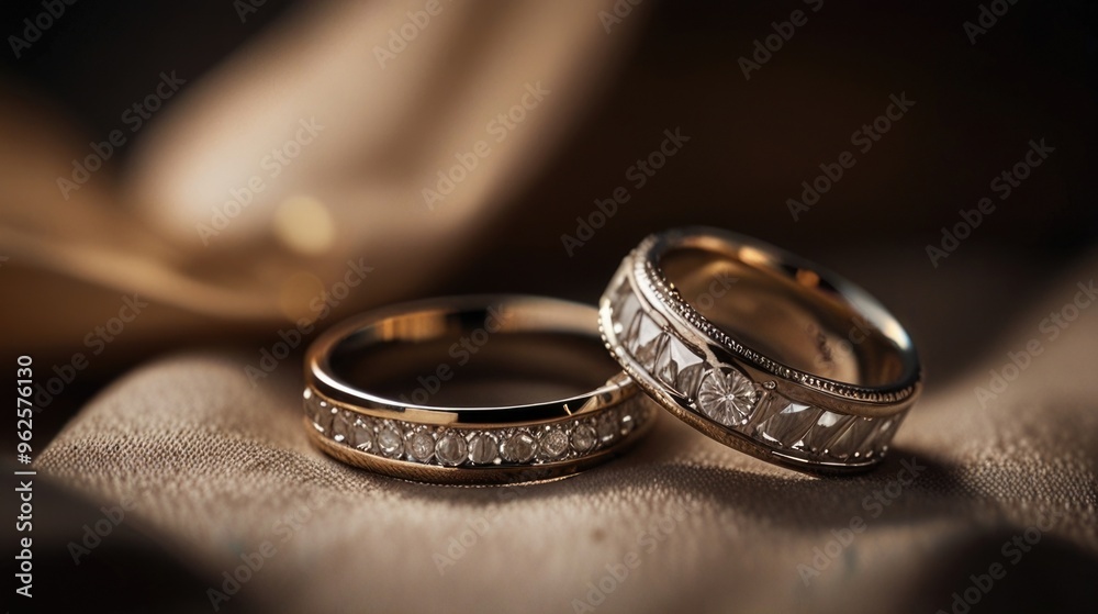 Wedding couple rings over silk fabric Wedding couple rings over silk fabric